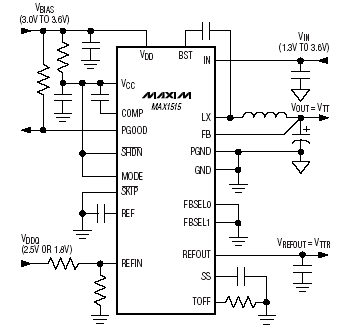 MAX - 3A 1 МГц низковольтный понижающий/DDR стабилизатор с внутренним коммутатором